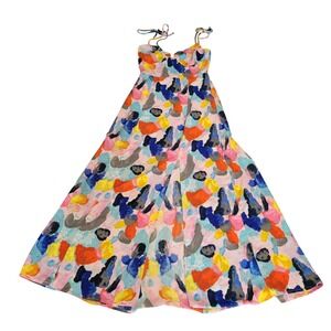 Buddy Love Maxi Dress Womens Small Pink Multi Abstract Brushstroke Tie Strap